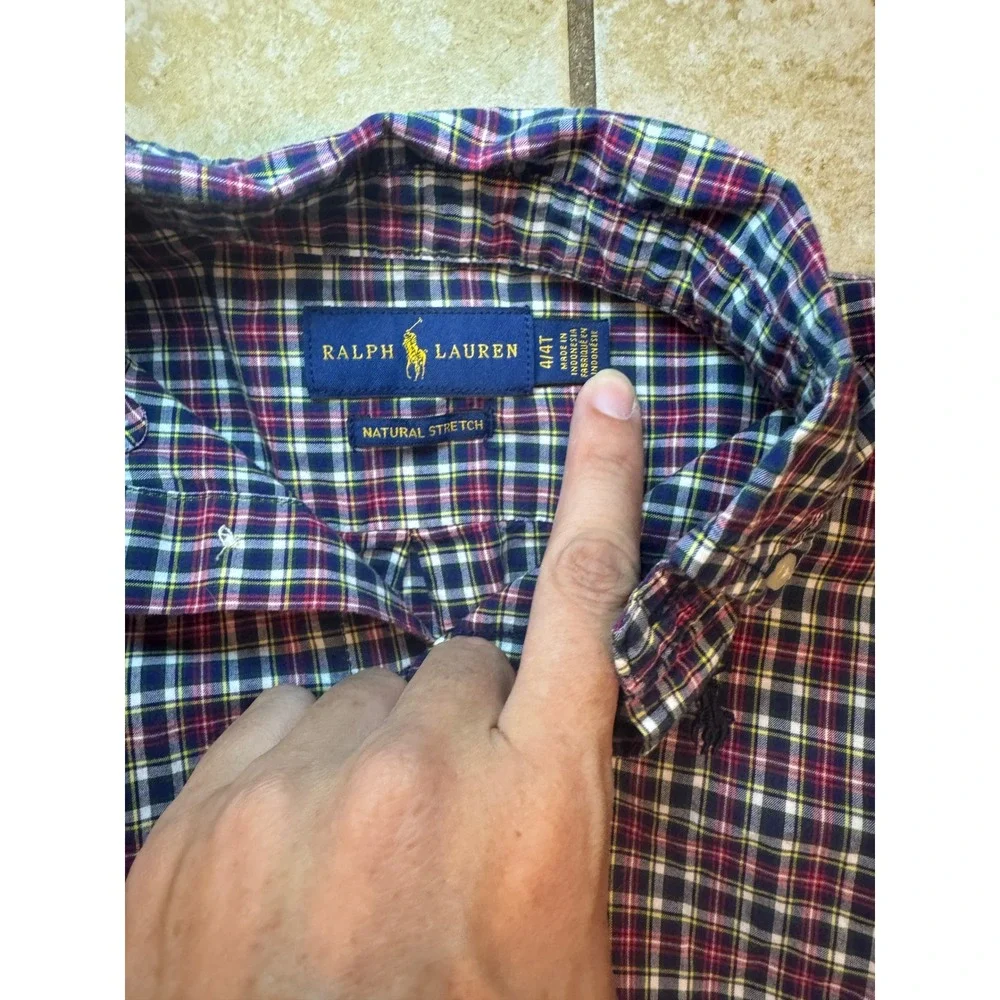 Ralph Lauren Kids Plaid Button Down Shirt Navy Red Yellow Natural Stretch 4/4T